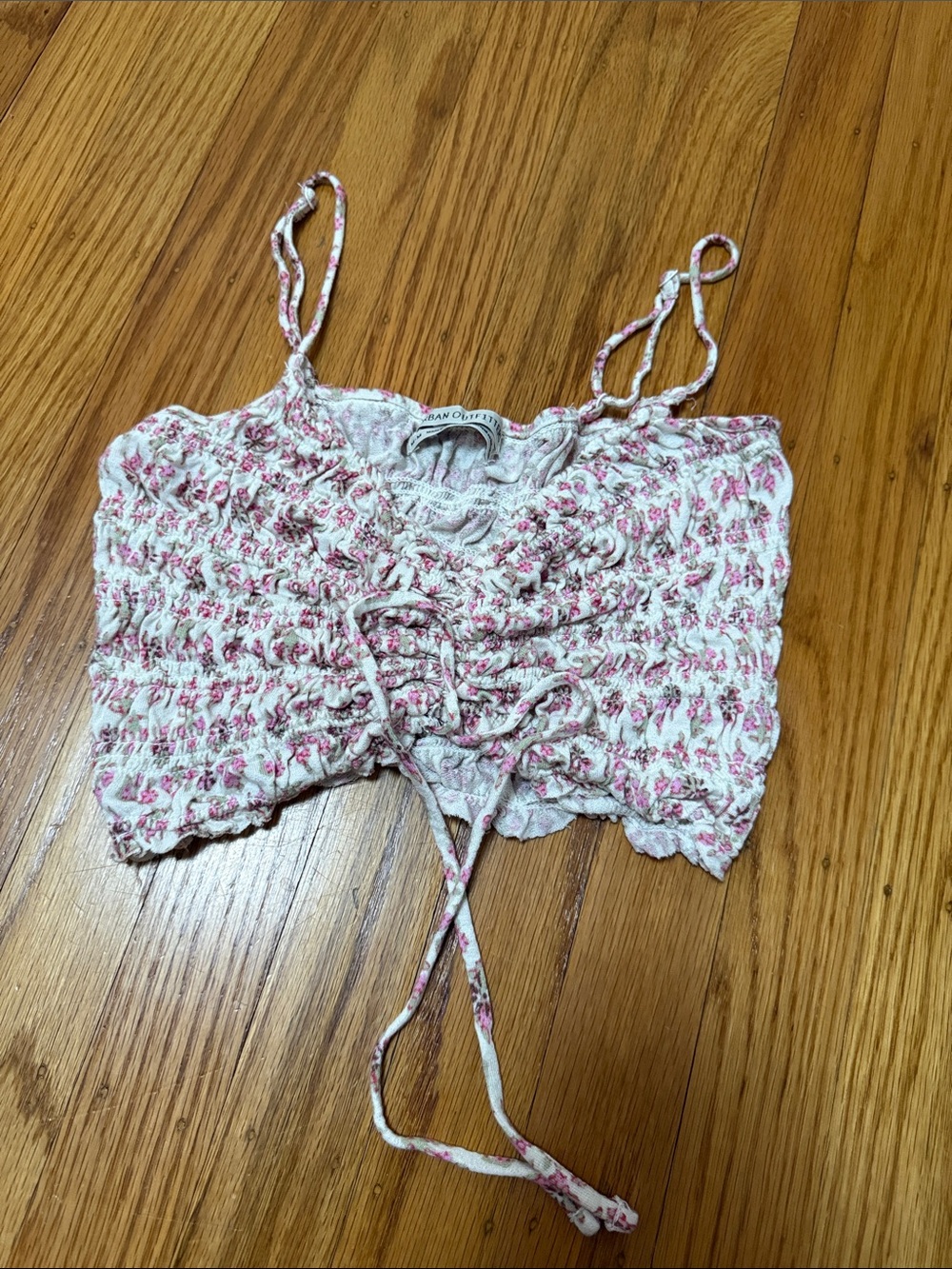 Urban Outfitters Pink Floral Smocked Lace-Up Cami